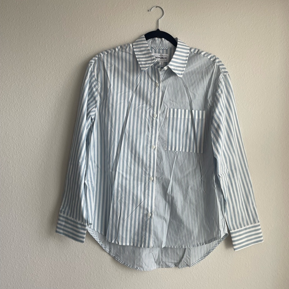 For The Republic Light Blue Striped Button Down Shirt